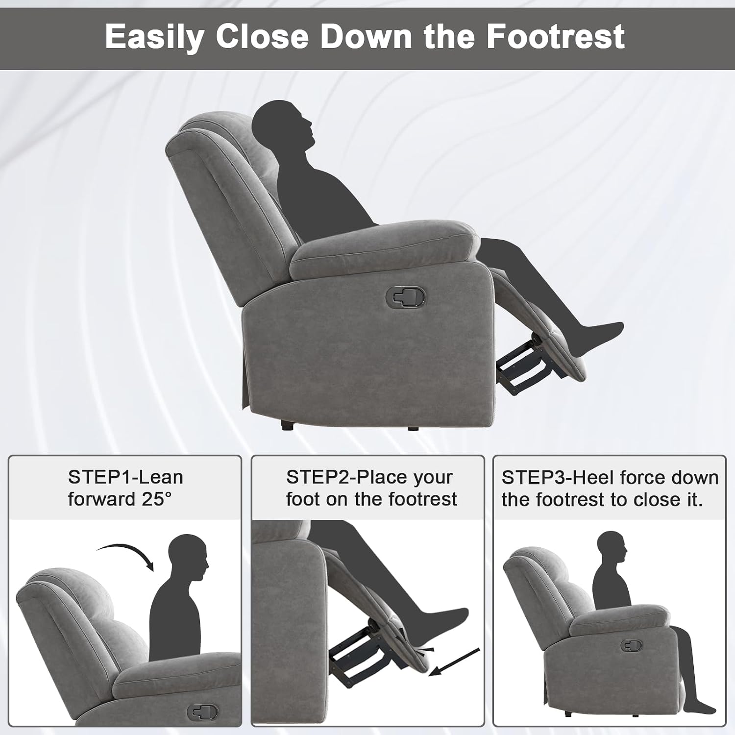 HAOMARKETS Rocker Recliner Chair for Adults, Manual Recliners with Overstuffed Backrest and Armrests, Upholstered Rocking Reclining Sofa Chair for Living Room, Grey