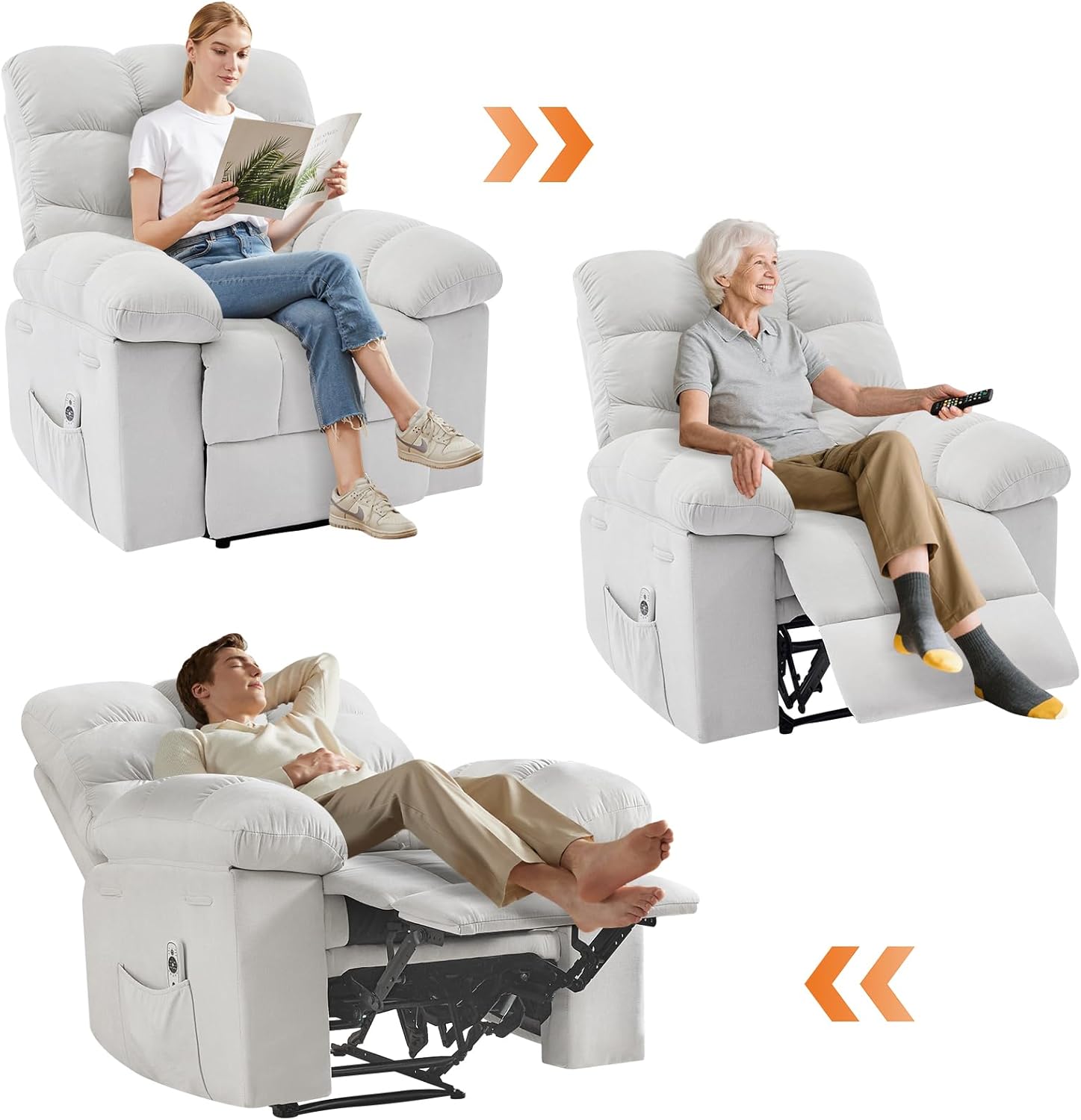 21.4in Wide Rocking Recliner Chair,Massage & Heat Recliner Chair for Adults,Home Theater Seating with Lumbar Support,Nursery Rocking Chairs for Living Room