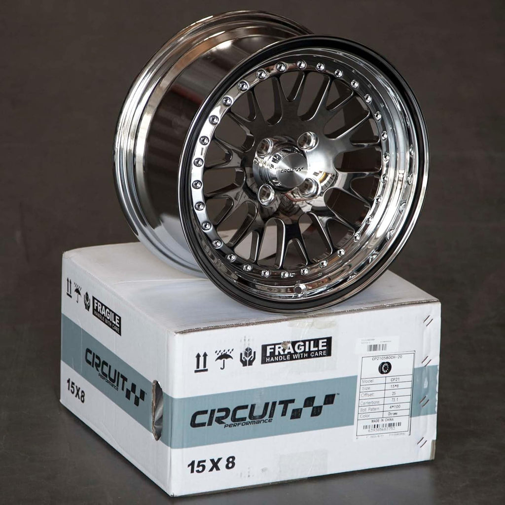 Circuit Performance CP21 15×8 Chrome Wheel 4×100 [+25mm] compatible with Honda Civic EK EG, Acura Integra, BMW E30, Mazda Miata