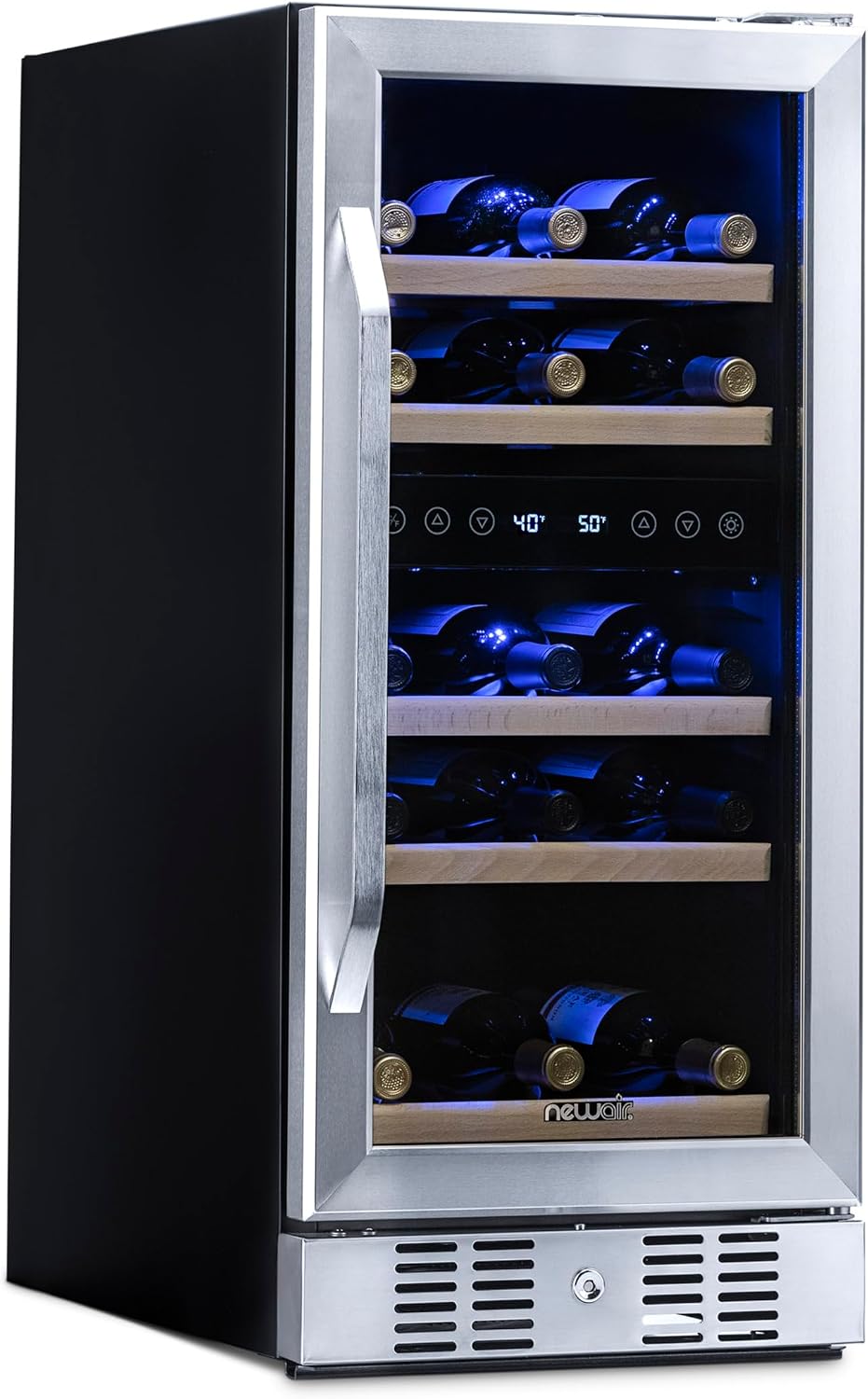 NewAir 15' Dual Zone Wine Fridge for 29 Bottles | Built-In or Freestanding Wine Cooler Refrigerator with Glass Door | Precision Cooling & Wood Shelves for Red and White Wines | Stainless Steel