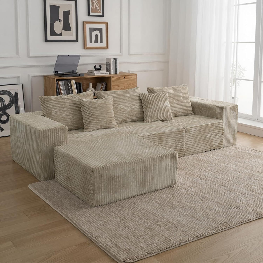 Sytopia 109' L-Shaped Cloud Couch, Boneless Modular Sectional Sofa with Deep Seat for Living Room Bedroom, Modern Couch Corduroy, Comfy Sleeper Futon Sofa Bed 40D Foam, Left Facing