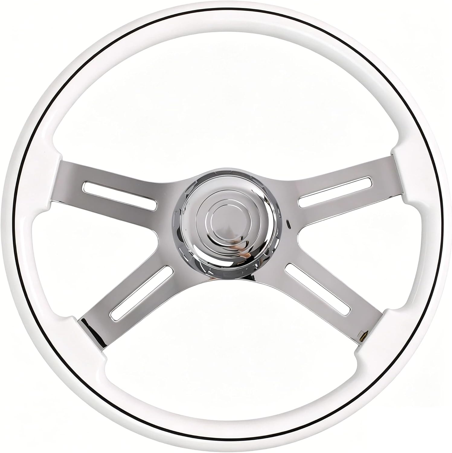 18' Walnut Wood Truck Steering Wheel 4 Spoke Aluminum Chrome Plated Steering Wheel for Semi-Trailers,Trucks for Kenworth t800 Accessories,Peterbilt,Volvo, Freightliner,White（ABS）
