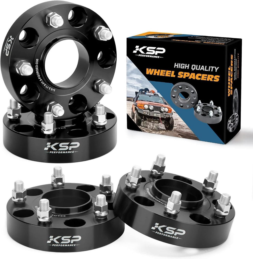 KSP 5X5.5 Ram 1500 Wheel Spacers, 1.5(38mm) 5x139.7mm to 5x139.7mm Hub Centric & 5 Lug Forged Wheel Spacers, Hub Bore 77.8mm Thread Pitch M14X1.5 for 2012-2018 Dodge Ram 1500, Package of 4Pcs Black
