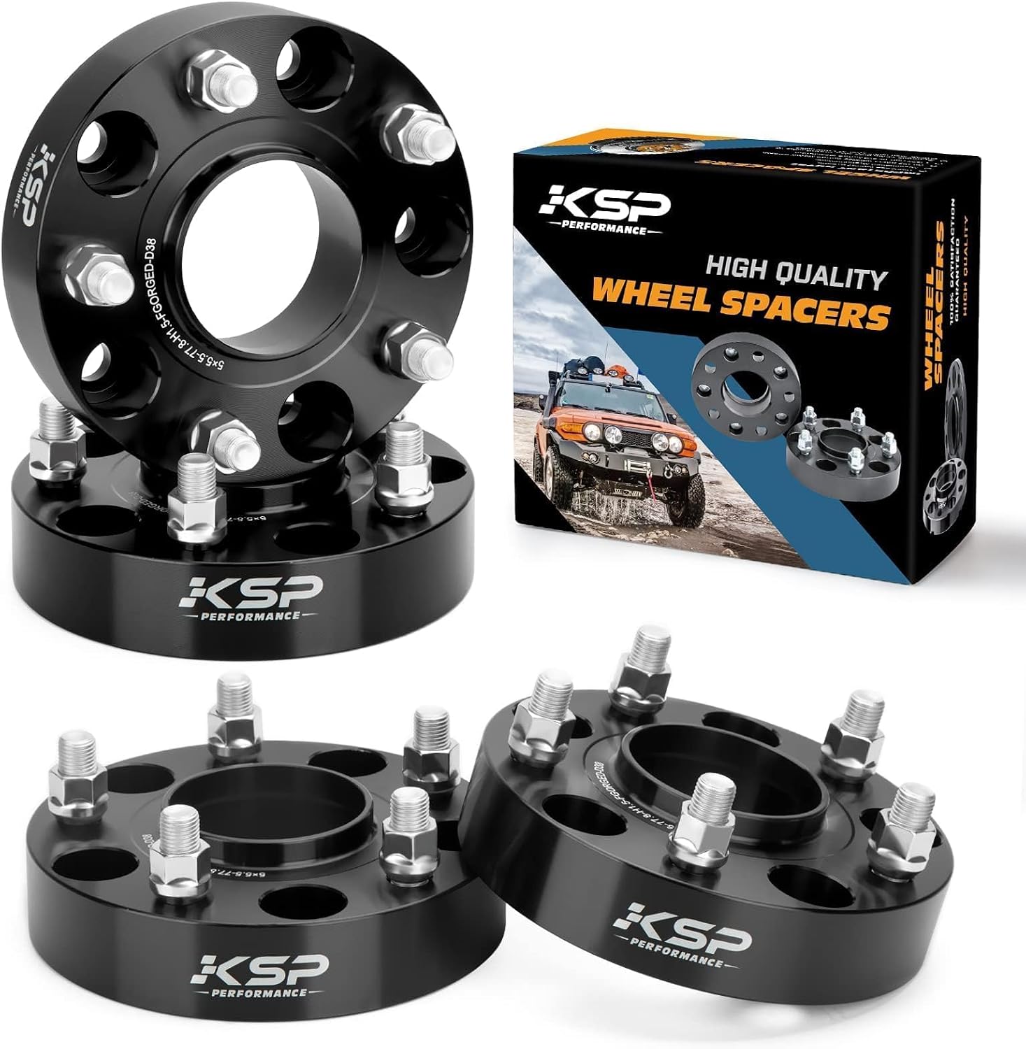 KSP 5X5.5 Ram 1500 Wheel Spacers, 1.5(38mm) 5x139.7mm to 5x139.7mm Hub Centric & 5 Lug Forged Wheel Spacers, Hub Bore 77.8mm Thread Pitch M14X1.5 for 2012-2018 Dodge Ram 1500, Package of 4Pcs Black