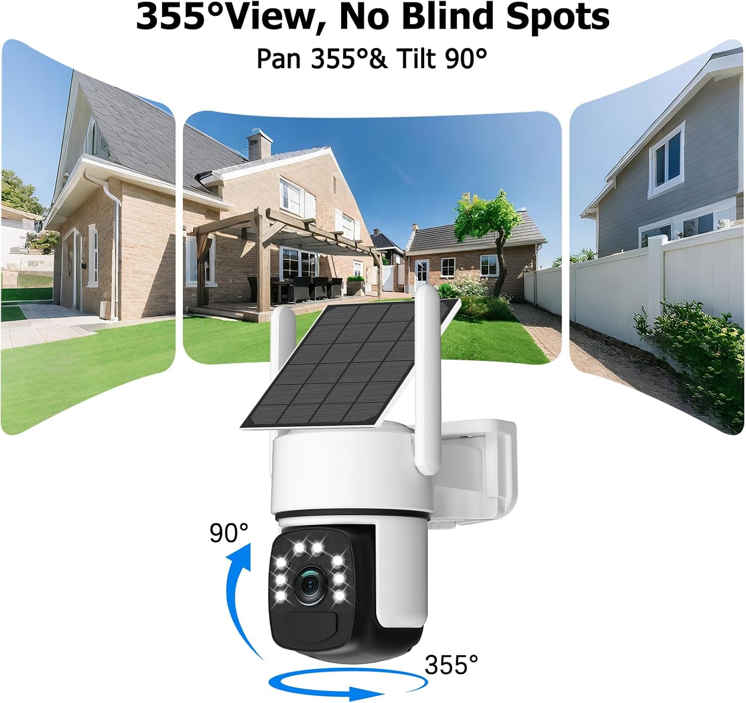 Solar Security Cameras Wireless Outdoor, 4 Cam-Kit, 4MP Home Security System with Color Night Vision, 2.4G & 5G WiFi, 360° Pan & Tilt, 32GB Local Storage, No Subscription, Motion Detection, Spotlight
