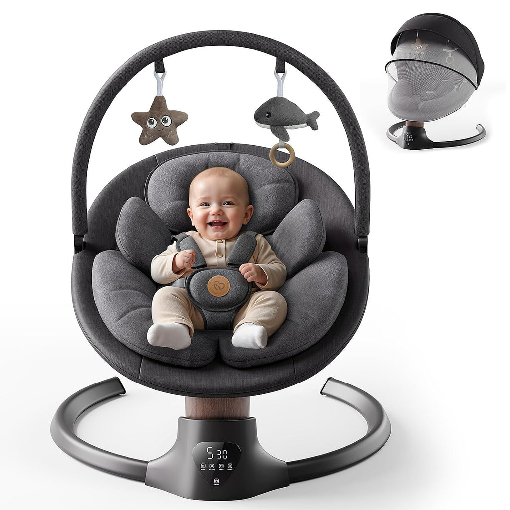 Baby Swings for Infants, FasonBaby Electric Baby Swing with 10 Preset Melodies, 5 Speeds, Remote Control and Bluetooth - Portable Infant Swing for Indoor and Outdoor(Black)