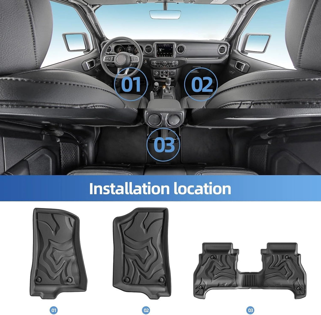 for Jeep Gladiator JT 2020-2024 TPE Floor Mats with Cargo Liner Trunk Mat Waterproof Wear-Resistant Protective Accessories Set(LHD 5PCS)