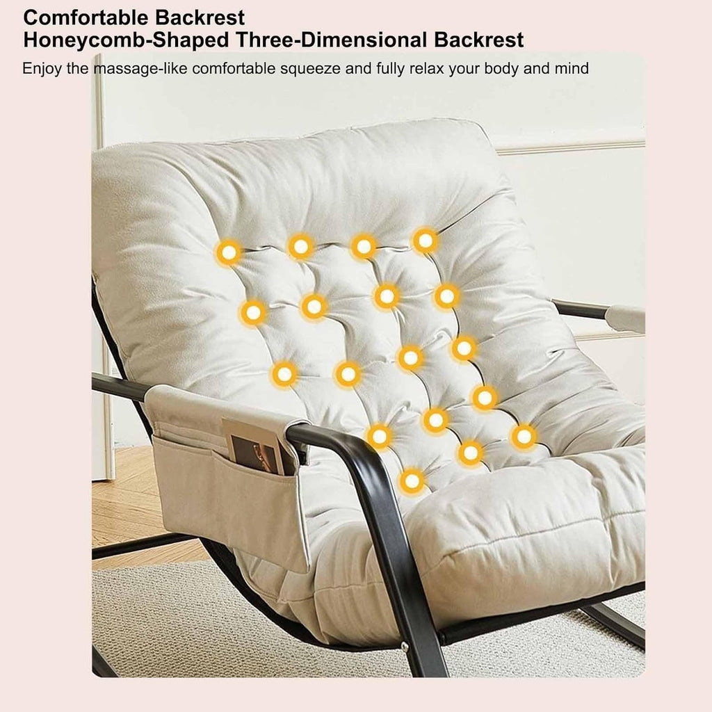 Patio Rocking Chairs, Egg Chair Outdoor, Indoor Papasan Chair, Upholstered Glider Rocker Chair, Modern Rocking Chair, Comfy Side Chair for Living Room Bedroom Garden,White