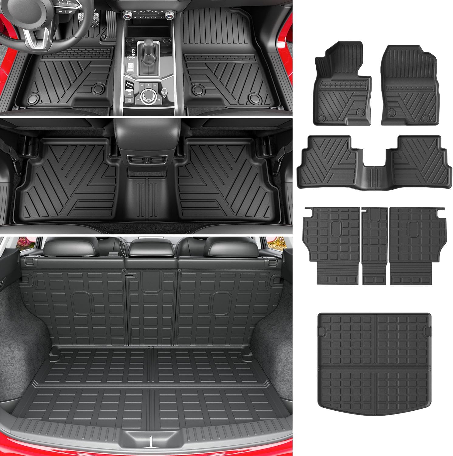 powoq Floor Mats Compatible with 2023-2025 Mazda CX-5 Trunk Mat Backrest Mat TPE Mats Replacement for Mazda CX-5 2023-2025 Accessories (Trunk Mat+Backrest Mat+Floor Mats)