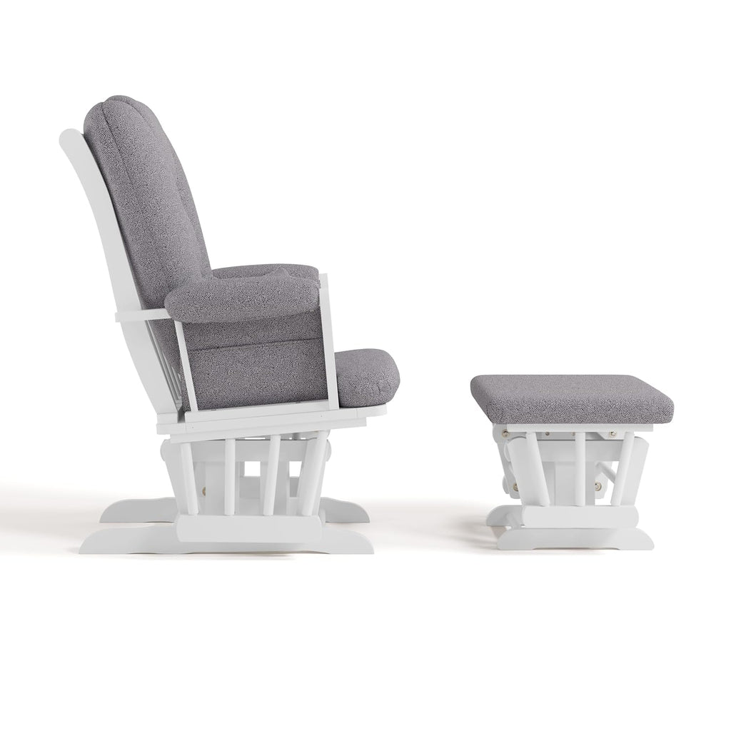 Storkcraft Tuscany Custom Glider and Ottoman with Free Lumbar Pillow (White/Slate Gray Swirl) - Cleanable Upholstered Comfort Rocking Nursery Chair with Ottoman