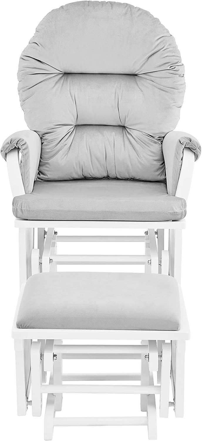 Suite Bebe Madison Glider Rocker and Ottoman, White and Light Grey