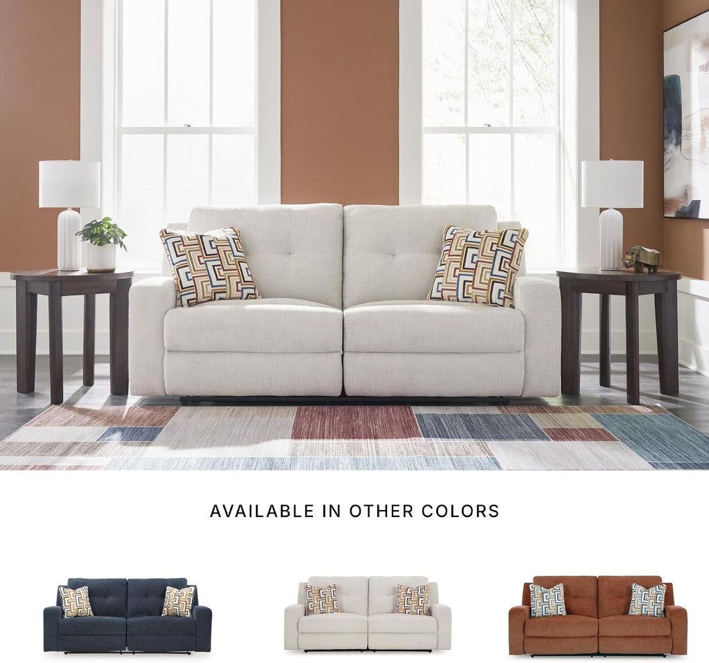 Signature Design by Ashley Danum Modern Tufted Manual Reclining Sofa with 2 Accent Pillows, Beige