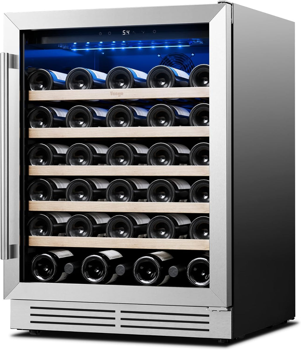 Yeego Wine Fridge Cooler - 24 Inch Wine Fridge Hold 52 Bottles, 40-65°F Wine Refrigerator Glass Door, Built in Fridge, Freestanding Adjustable Shelves Fridge for Beer Soda Drink Home Bar Office