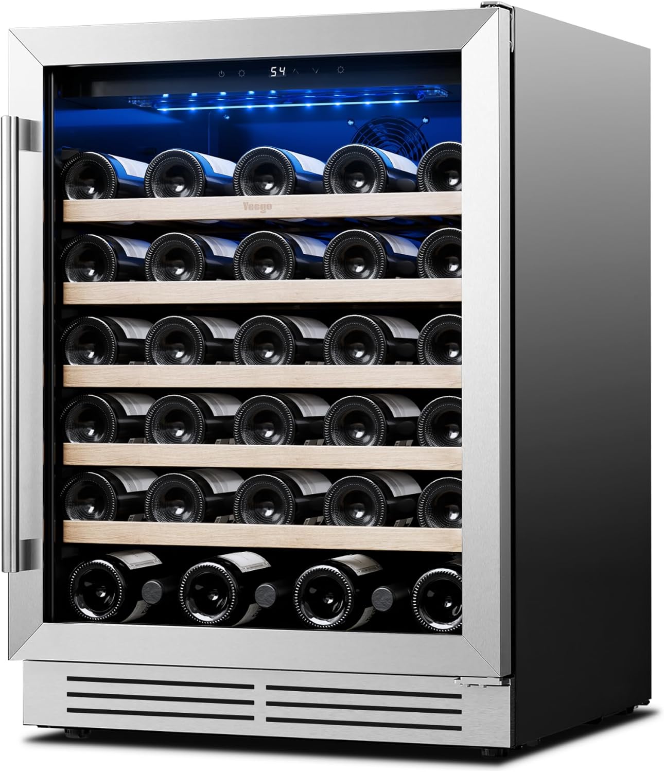 Yeego Wine Fridge Cooler - 24 Inch Wine Fridge Hold 52 Bottles, 40-65°F Wine Refrigerator Glass Door, Built in Fridge, Freestanding Adjustable Shelves Fridge for Beer Soda Drink Home Bar Office