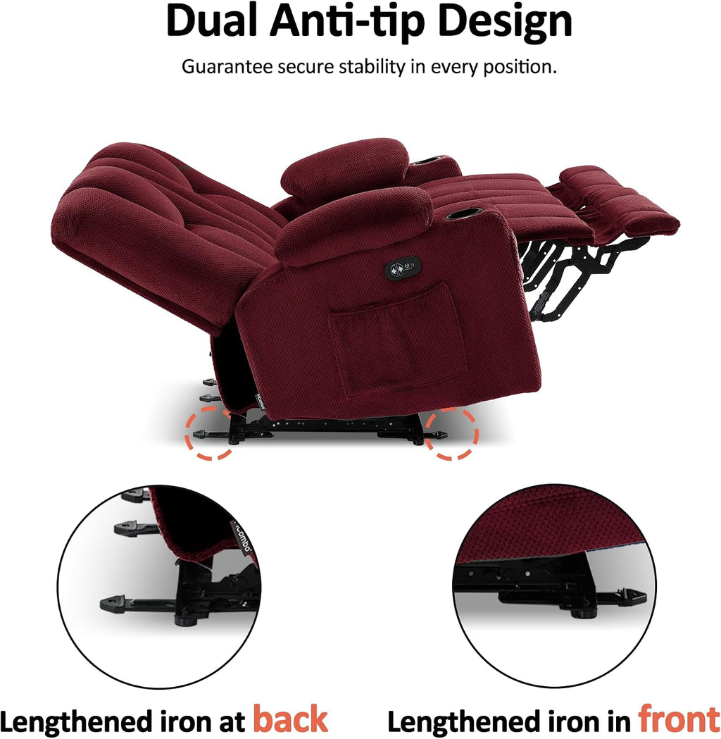 MCombo Zero Gravity Power Loveseat Sofa, Heat and Massage, Reclining Loveseat for Living Room, Fabric 6035SET (Burgundy, Loveseat)
