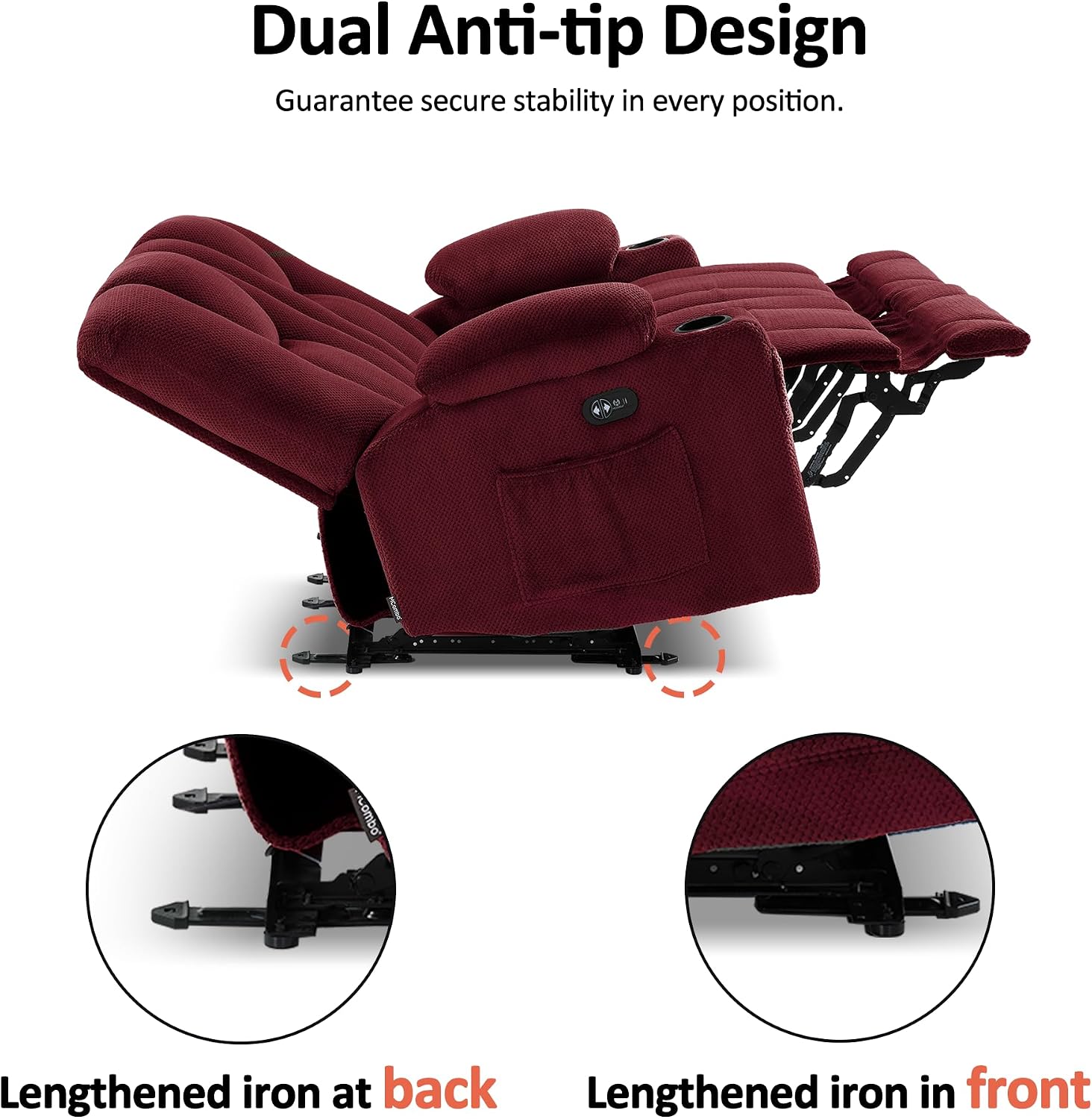 MCombo Zero Gravity Power Loveseat Sofa, Heat and Massage, Reclining Loveseat for Living Room, Fabric 6035SET (Burgundy, Loveseat)