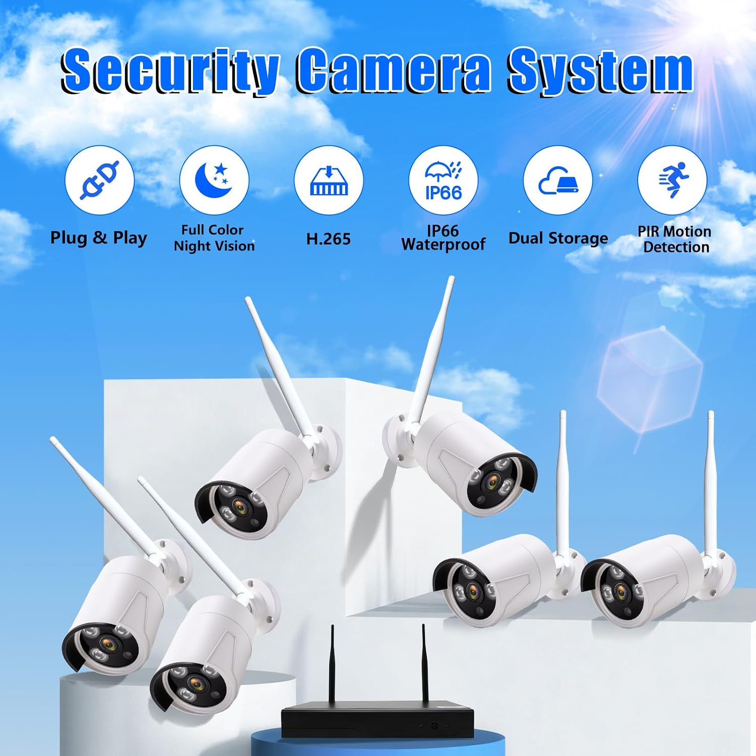 3MP Wireless Security Camera System – 6 Wi-Fi Bullet Cams + 10CH NVR, 15m IR Night Vision, IP66 Weatherproof, H.265, Plug-and-Play Indoor/Outdoor Surveillance, Mobile Alerts, Dual Storage