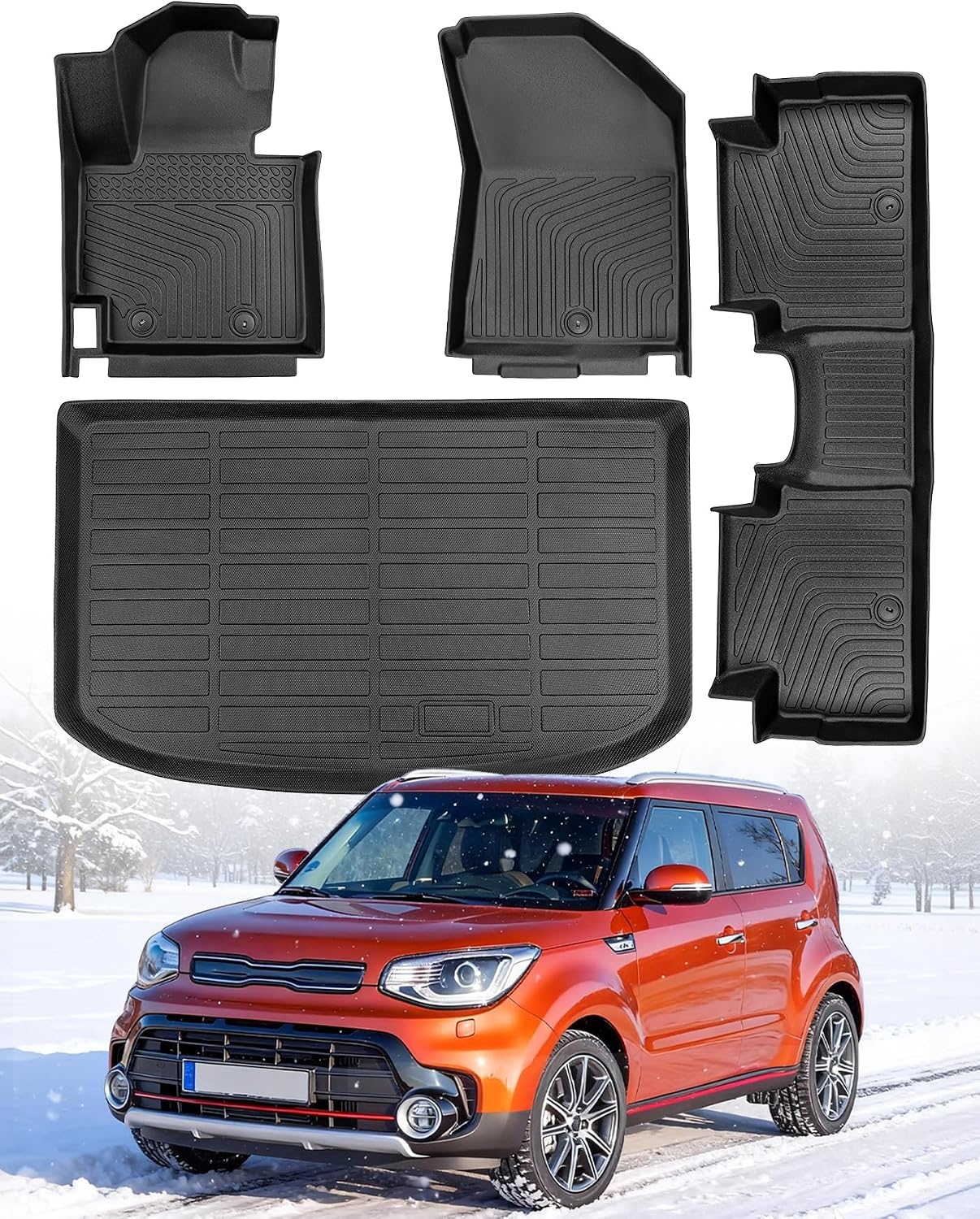 Floor Mats for Kia Soul 2014-2019: 4 PCS All Weather Cargo Liner Custom Fit for Soul (Not for Hybrid) 2014 2015 2016 2017 2018 2019, TPE Rubber Carpet Trunk Rugs Interior Protection Accessories