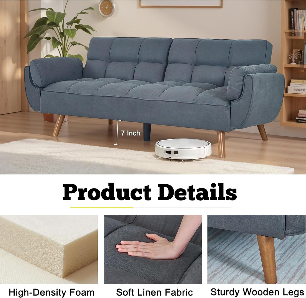 Convertible Futon Sofa Bed, Sleeper Sofa Bed with Adjustable Backrests, Linen Loveseat Sofa Small Couches for Small Spaces, Living Room, Bedroom (Dark Gray)