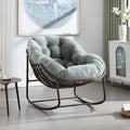 Deolme Large Papasan Rocking Chair with Cushion, Oversized Comfy Reading Chair Lounging Indoor Outdoor Rocker for Front Porch Backyard Bedroom Living Room Egg Chair Rattan (Green Teddy Padded)