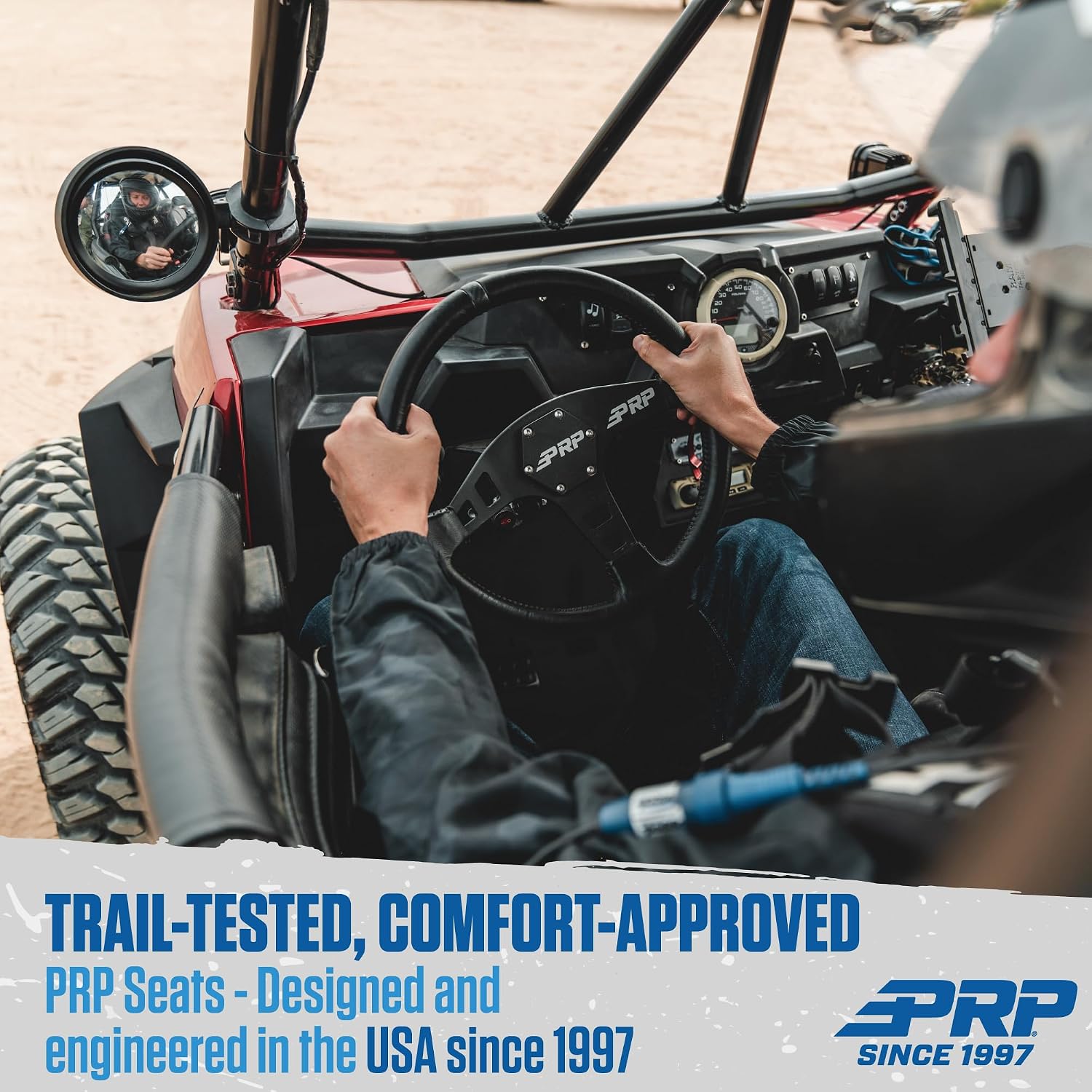 PRP Seats Flat Leather Grip Steering Wheel for Off-Road Racing, High-Strength Aluminum, Matte Blac