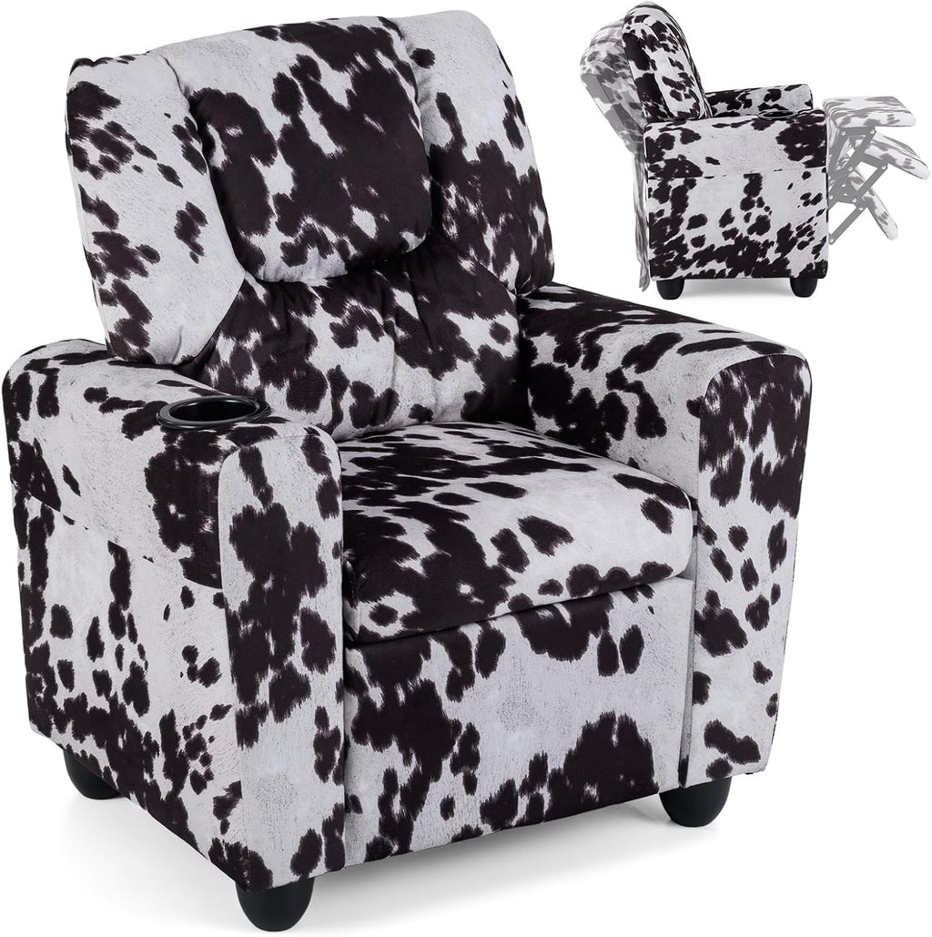 Costzon Kids Recliner Chair with Cup Holder, Toddler Adjustable Lounge Chair w/Footrest for Boys Girls Room, Ergonomic Baby Child Furniture Sofa for Age 3+ Gifts, Kids Mini Recliner up to 150 lbs