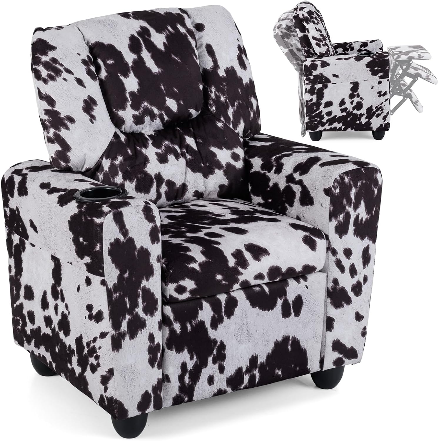 Costzon Kids Recliner Chair with Cup Holder, Toddler Adjustable Lounge Chair w/Footrest for Boys Girls Room, Ergonomic Baby Child Furniture Sofa for Age 3+ Gifts, Kids Mini Recliner up to 150 lbs