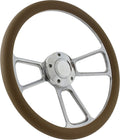 Boat Steering Wheel 14 Inch Aluminum With Tan Vinyl Half Wrap, Horn Button, and Installation Adapter