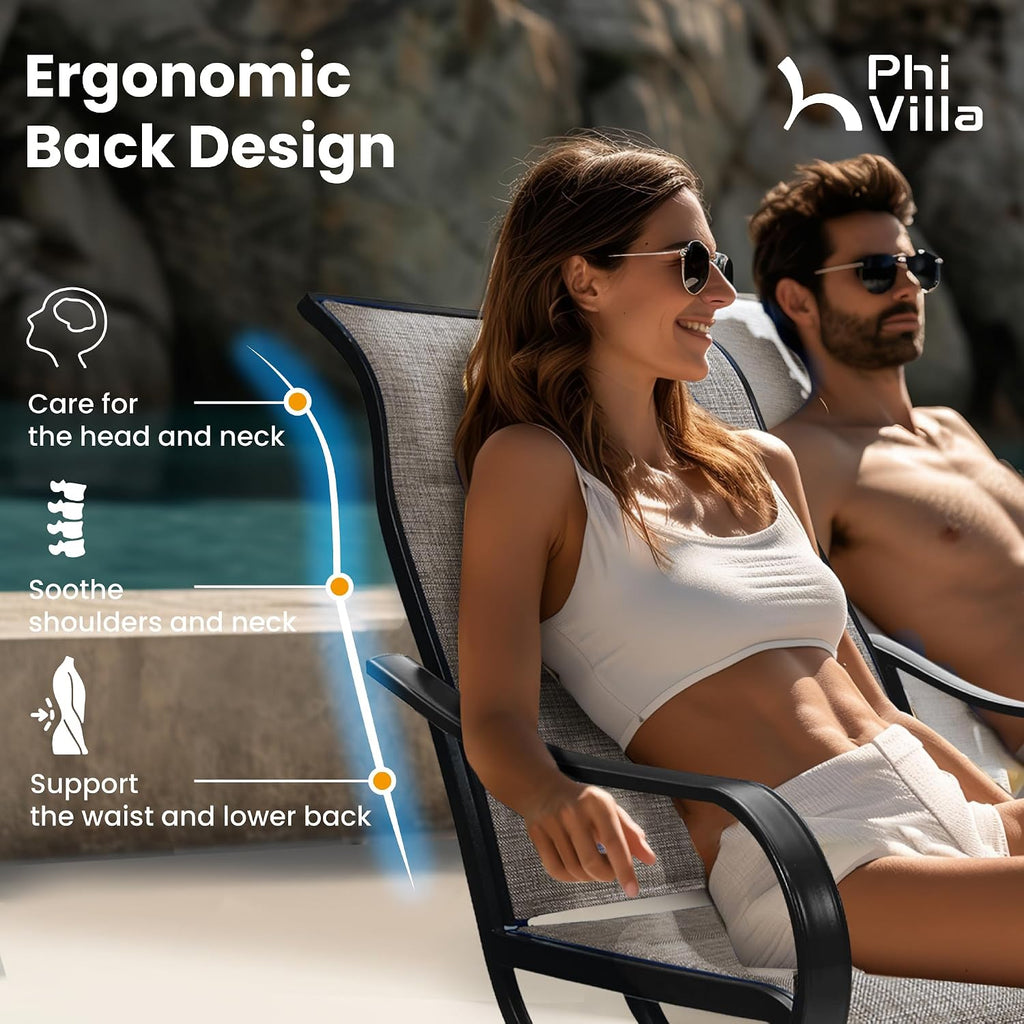 PHI VILLA Patio Swivel Dining Chair, Outdoor Metal Chairs with Padded Textilene, All Weather Patio Chair for Lawn Garden Poolside, Set of 8