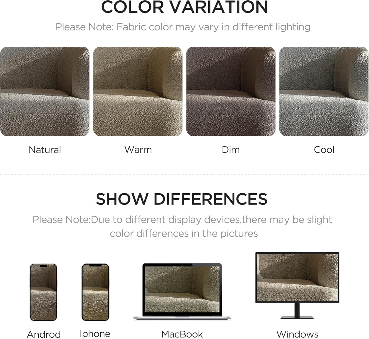 Acanva Modern Curved Sectional Living Room Couch, Minimalist Comfy Boucle Fabric Modular Sofa for Apartment, Home Office, 114' W Right Hand Facing, Light Coffee