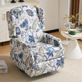 Swivel Rocker Recliner,Wingback Recliner Chair,Floral Accent Chair Fabric Chair with High Back,Padded Seat for Living Room,Bedroom, Home Office (Blue)