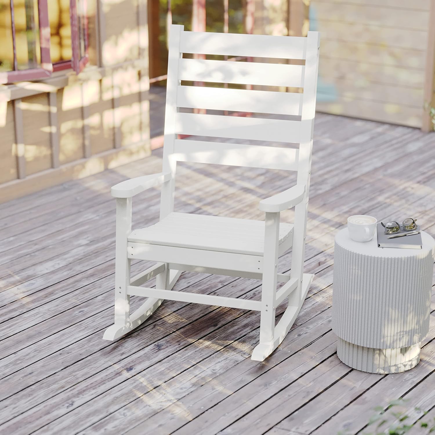 Flash Furniture Manchester Commercial Grade Outdoor Rocking Chair, All-Weather HDPE Indoor/Outdoor Rocker, Set of 2, White