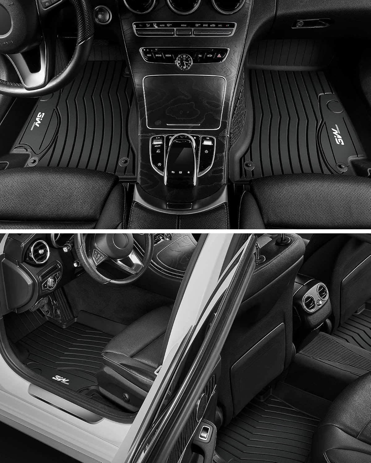 3W Floor Mats for Benz C-Class 2022-2026 C300/C43 AMG/C63 AMG S/C63 AMG S E (Sedan Only), TPE All Weather Custom Fit Floor Liner for Benz C Class, 1st & 2nd Row Car Mats, Black