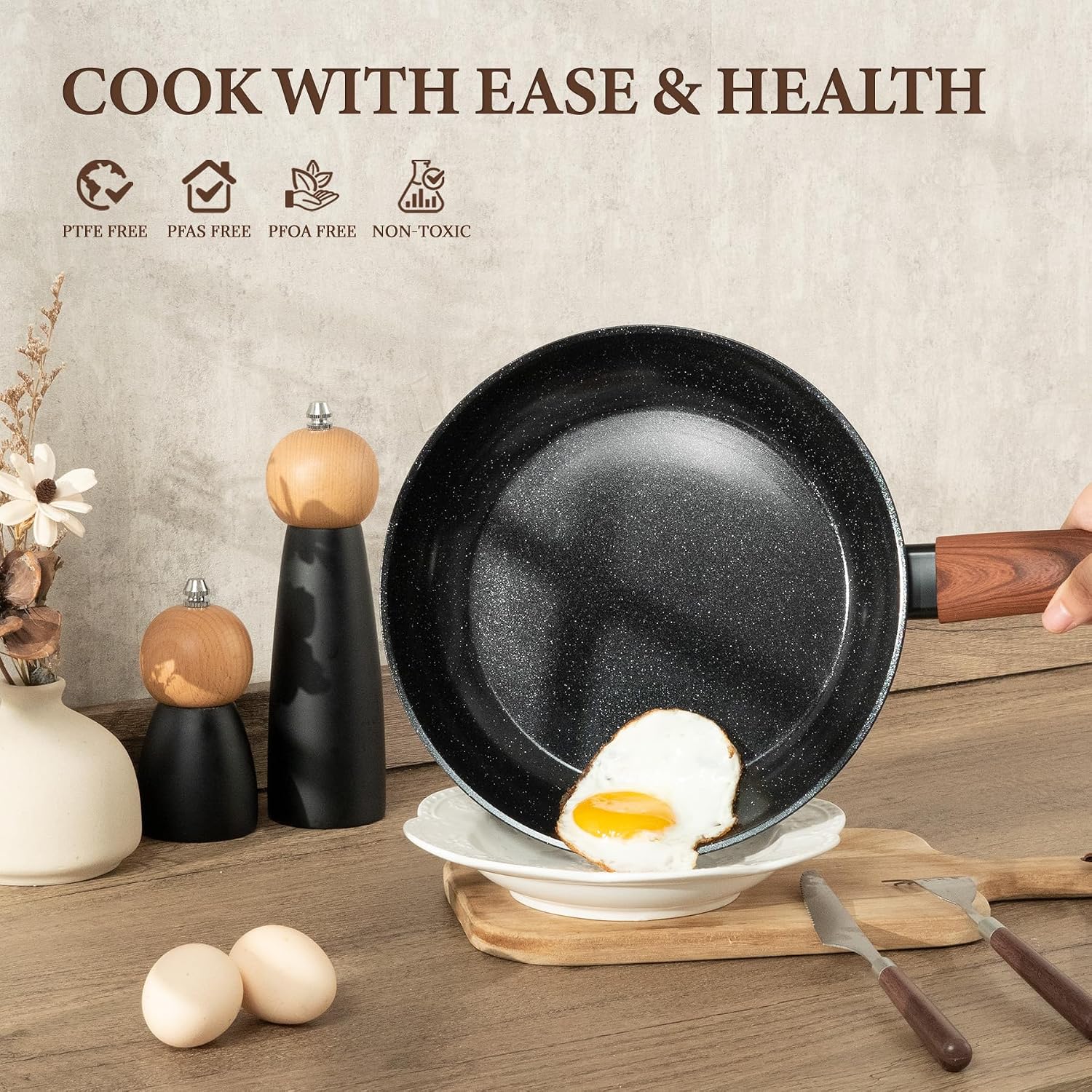 26Pcs Pots and Pans Nonstick Ceramic Cookware Set Nontoxic Kitchen Cooking Set with Steamers Utensils Induction Compatible, PFAS/PFOA Free, Oven and Dishwasher Safe, Black