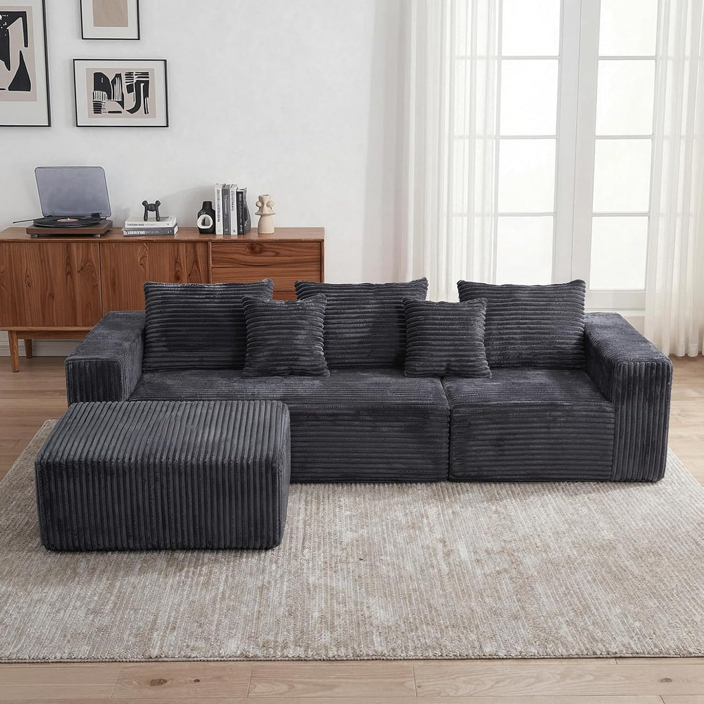 Sytopia 109' L-Shaped Cloud Couch, Modular Sectional Sofa with Deep Seat for Living Room Bedroom, Modern Floor Couch Corduroy, Comfy Sleeper Futon Sofa Bed 40D Foam Furniture, Left Facing