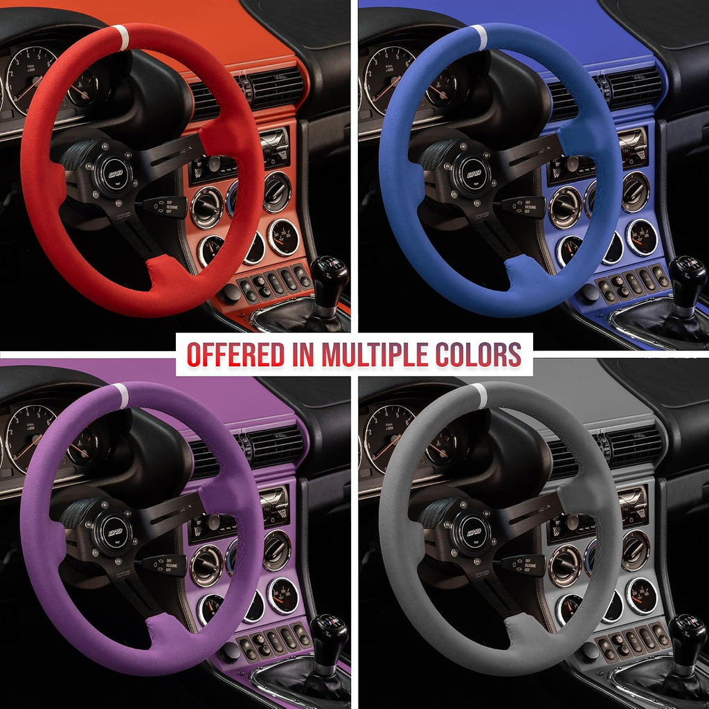 DND Performance Interior's Full Color Suede Race Wheel / 350mm Diameter and 75mm Depth / 6x70mm Bolt Pattern/Suede Racing Steering Wheel with Horn Button Included (Blue)