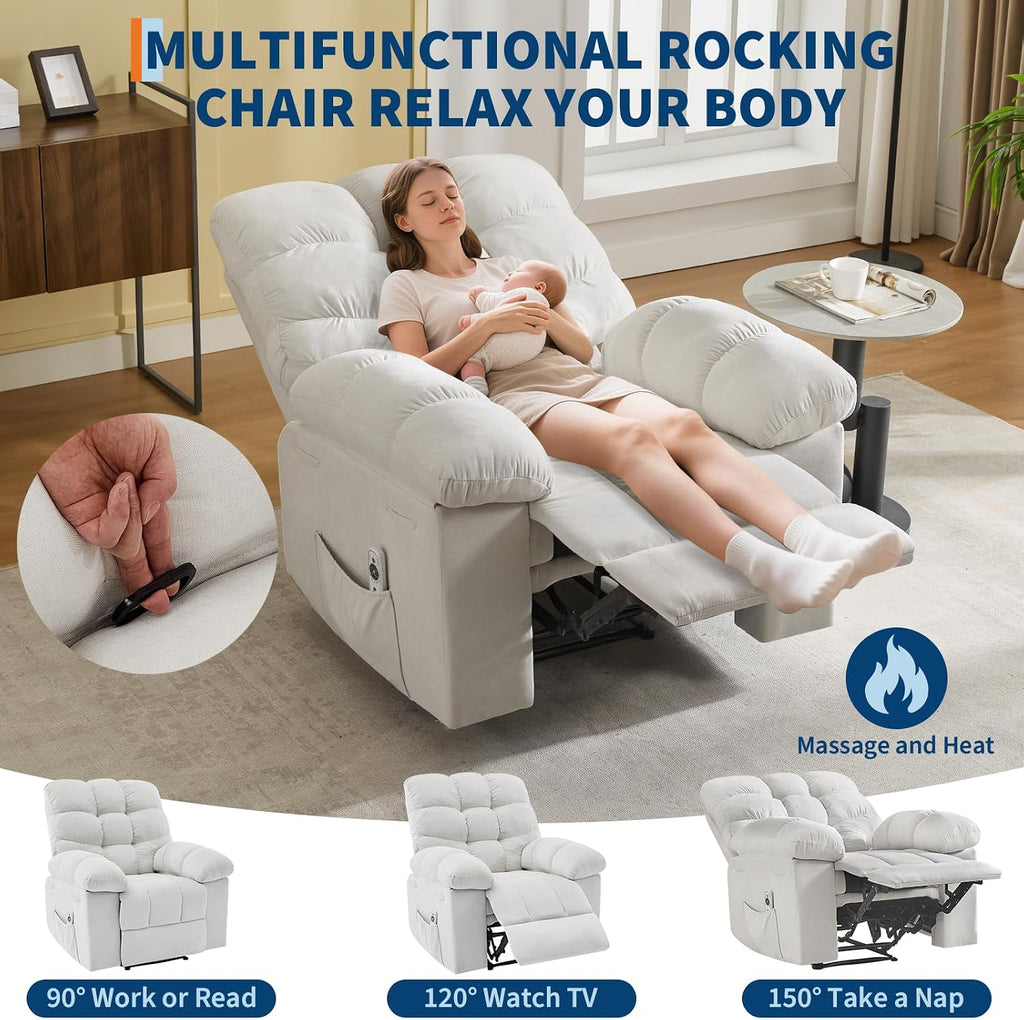 21.4in Wide Rocking Recliner Chair,Massage & Heat Recliner Chair for Adults,Home Theater Seating with Lumbar Support,Nursery Rocking Chairs for Living Room