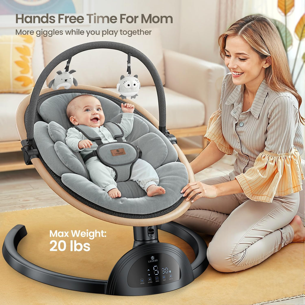 Electric Baby Swings for Infants, Infant Swing with Music Speaker, 3 Seat Positions, 5 Speeds and Remote Control for Newborn Boy Girl, Indoor & Outdoor Use, Black
