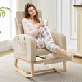 Modern Nursery Rocking Chair, Teddy Upholstered Rocking Chair with Footrest, Comfortable Rocker Recliner with Side Pocket, Rocker Glider for Living Room, Bedroom, Nursing Room