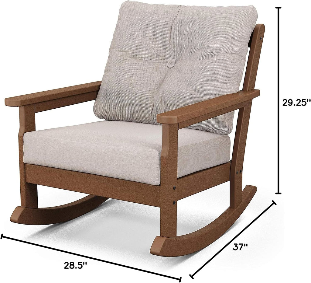 Polywood® Vineyard Deep Seating Rocking Chair in Teak/Dune Burlap