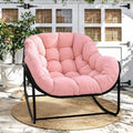 Papasan Rocking Chair Indoor & Outdoor, Oversized Egg-Shaped Papasan Rocker with Cushion & Pillow, All-Weather Wicker Patio Lounge Chair for Garden, Porch, Living Room (Pink)