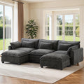 Pipishell 110.6' Modular Sectional Sofa, U Shaped Cloud Couch with Movable Ottoman, 5-Seat Chenille Deep Seat Cloud Modular Sectional Sofa with Throw Pillows for Living Room & Apartment, Grey