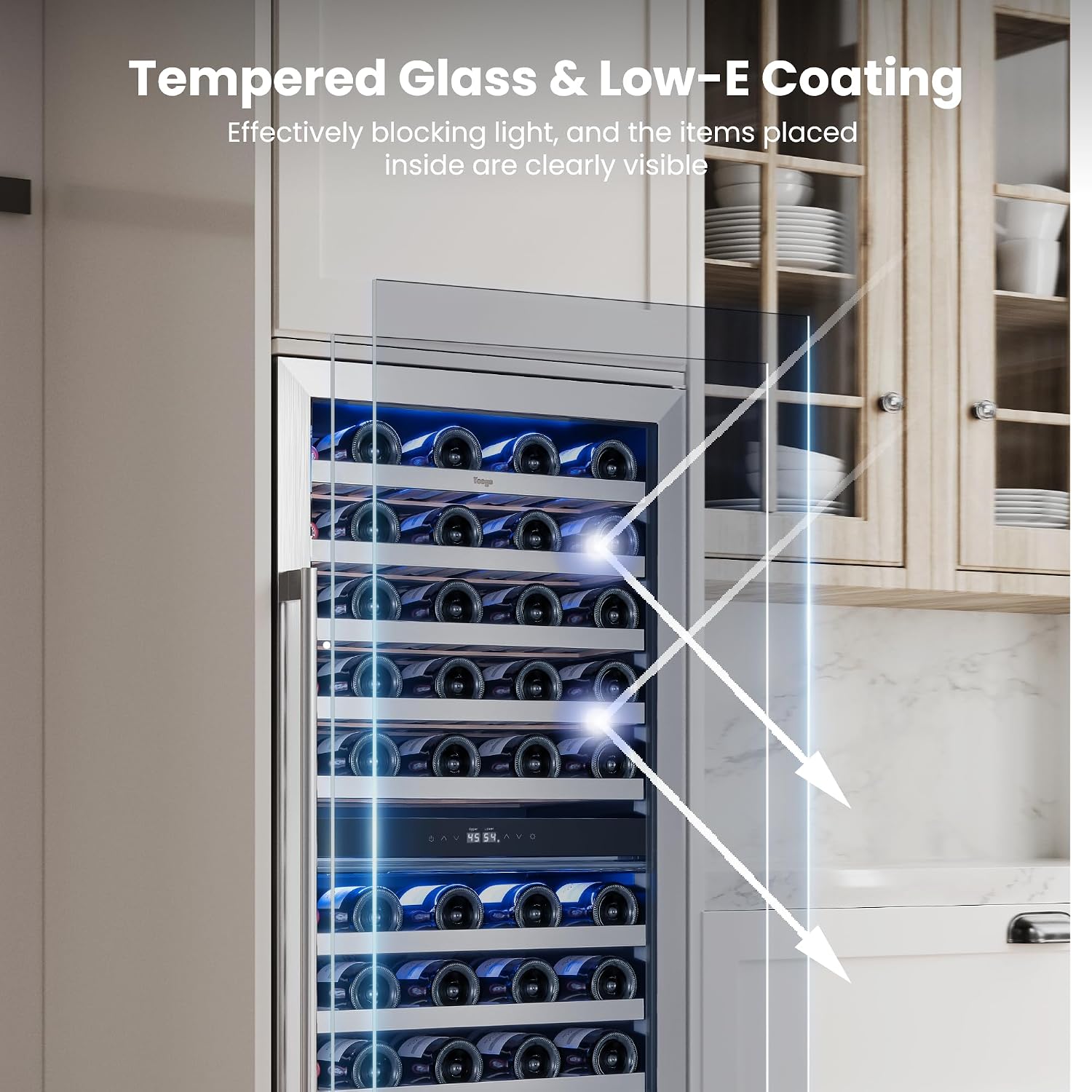 Yeego 24 Inch Wine Fridge, 40°F-65°F Dual Zone Wine Cooler Refrigerator, 304 Stainless Steel Glass Door Lock, Temp Memory Blue & White LED Built-in Fridge with Adjustable Shelves (89 Bottle)