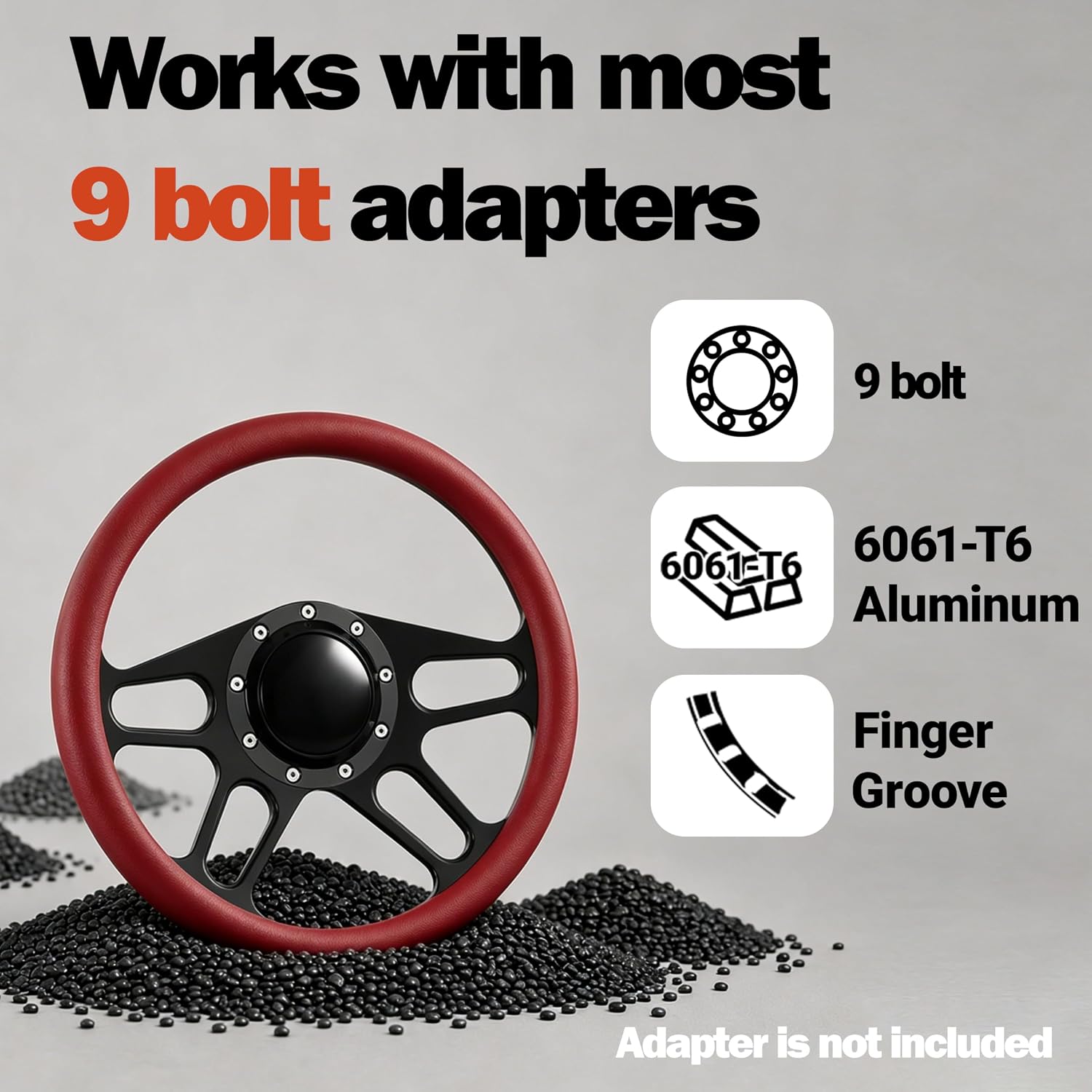 14'' Billet Half Wrap 9 Bolts Steering Wheel with 2'' Dish and Horn Button(Red)