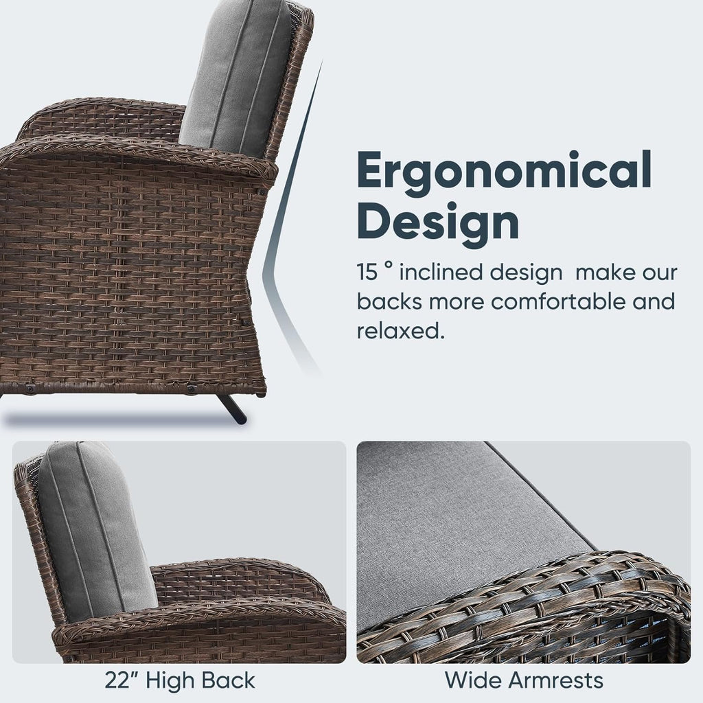 Belord 5 Piece Outdoor Conversation Patio Furniture Set - All-Weather Wicker Patio Rocking Chairs with Loveseat Glider Chair and Coffee Table for Patio Deck Porch Backyard Gray Cushion
