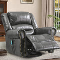 Manual Massage Recliner with Heating Function, 360° Swivel Glider Rocking Recliner Chair for Living Room, Ergonomic Single Sofa Chair with Remote Control/USB Ports/Side Pockets(Gray)