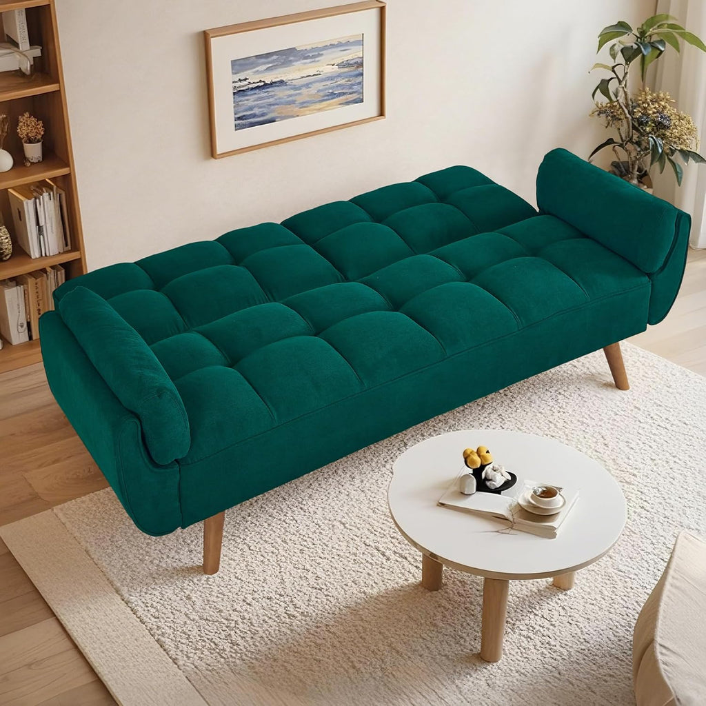 Convertible Futon Couch Bed, Sleeper Sofa Bed with Adjustable Backrests, Linen Loveseat Sofa 3 Seater Comfy Couch for Small Spaces, Living Room, Bedroom(Green, 75')