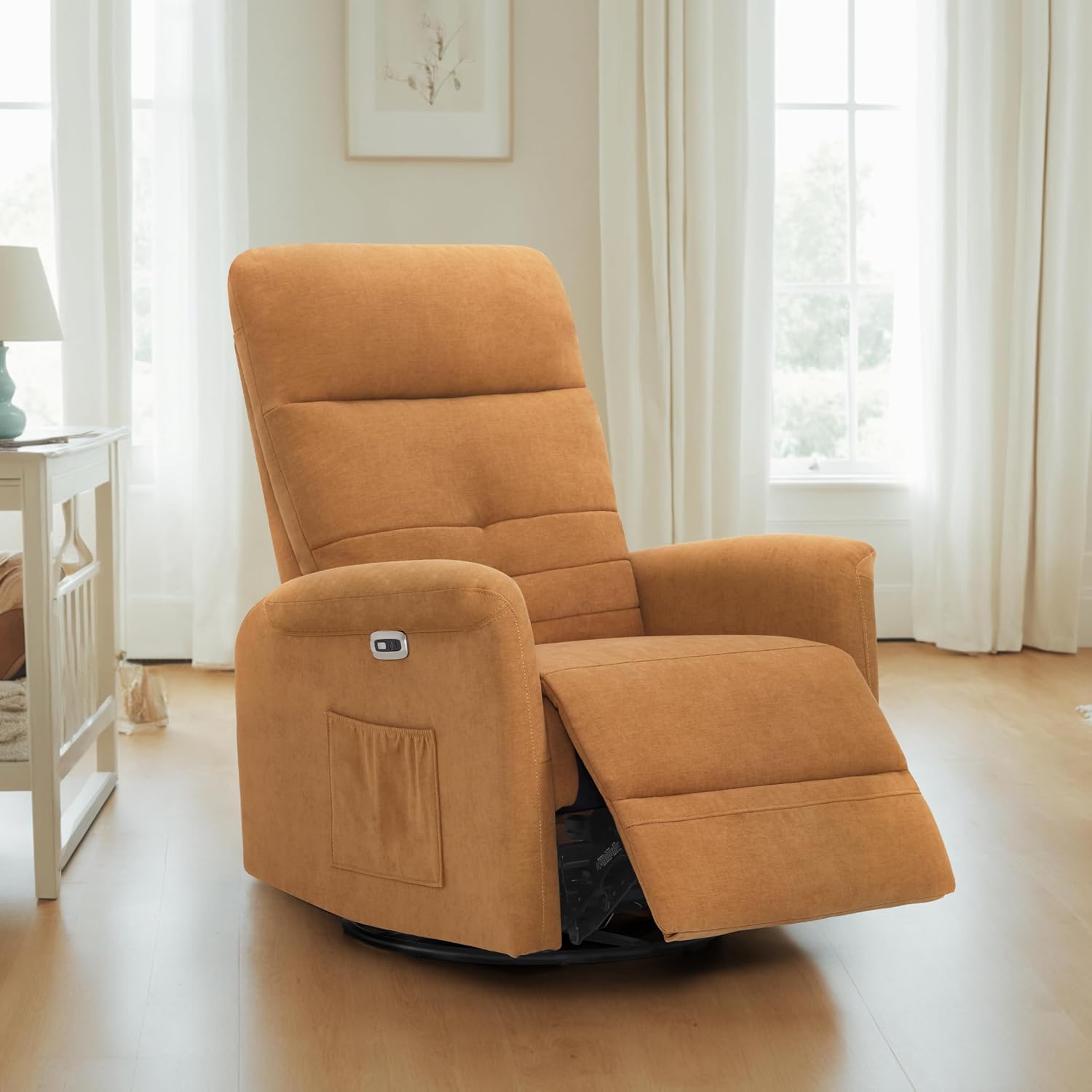 MCombo Power Swivel Glider Recliner Chair, Electric Rocker Recliner Chairs with USB Charging Ports for Living Room and Nursery, Fabric 7763 (Orange)