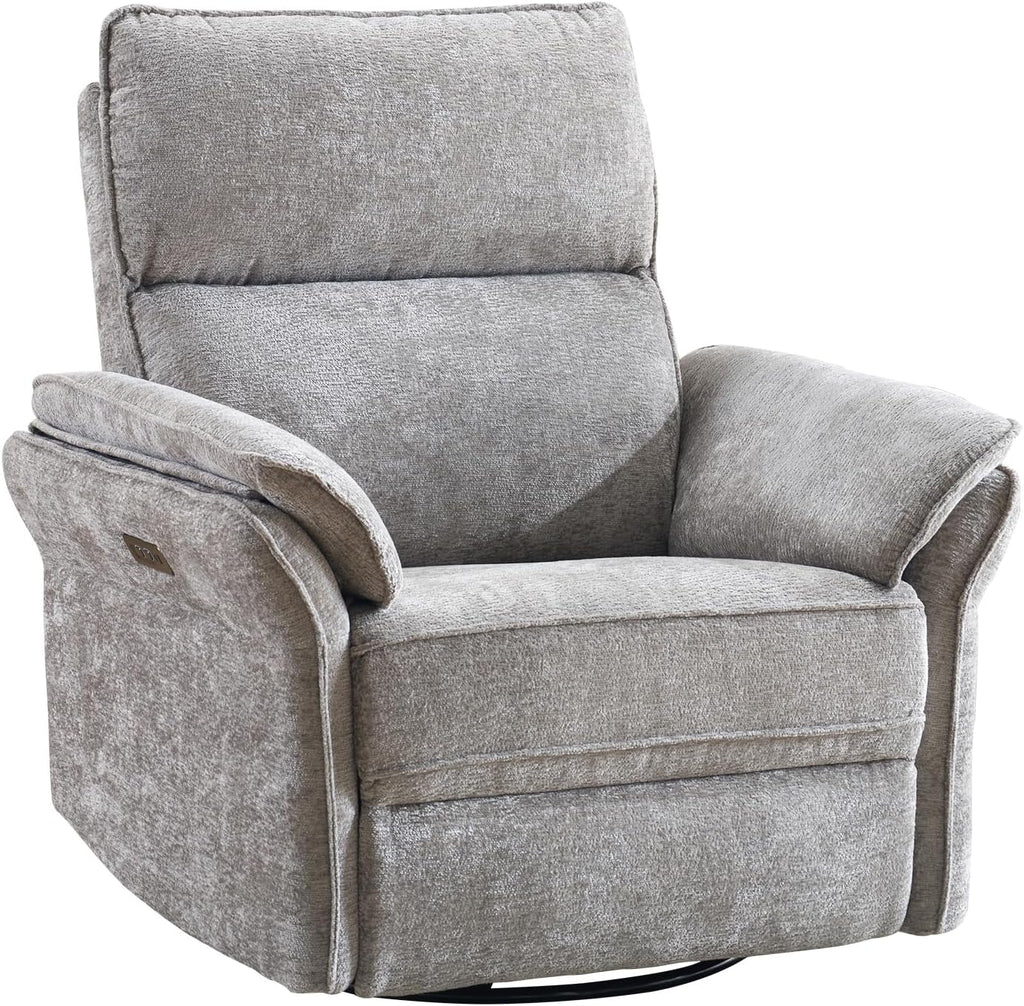 Power Nursery Rocking Chair with Massage and Heat,Swivel Rocker Recliner with Adjustable Headrest,Glider Recliner Nursery Chair for Breastfeeding,Nursery Rocker Recliner for Living Room,Light Grey