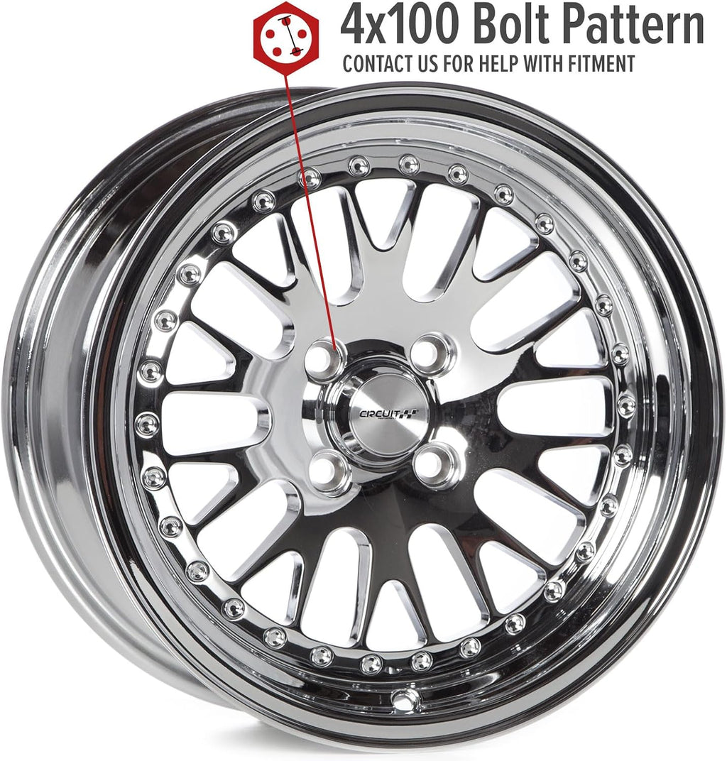Circuit Performance CP21 15×8 Chrome Wheel 4×100 [+25mm] compatible with Honda Civic EK EG, Acura Integra, BMW E30, Mazda Miata